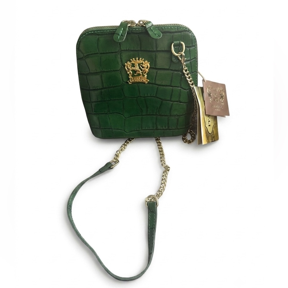 Pratesi Firenze emerald green croco-embossed leather crossbody bag